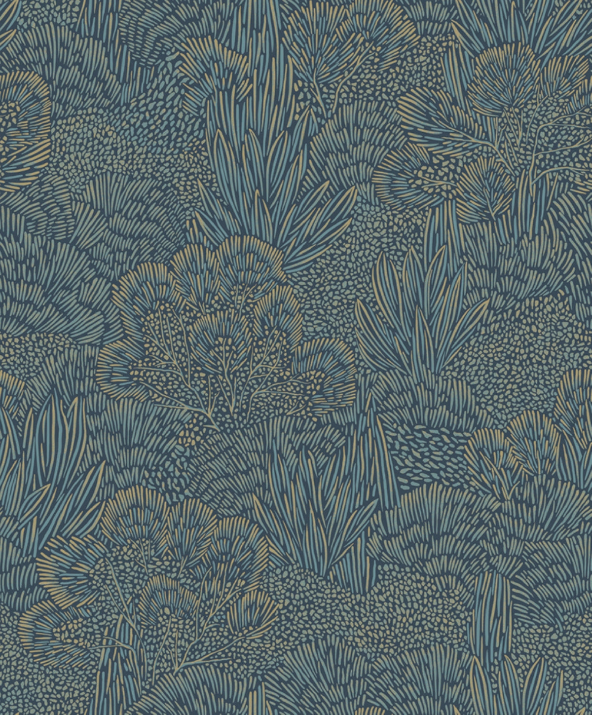 Carta da parati collezione Foglie blue gold