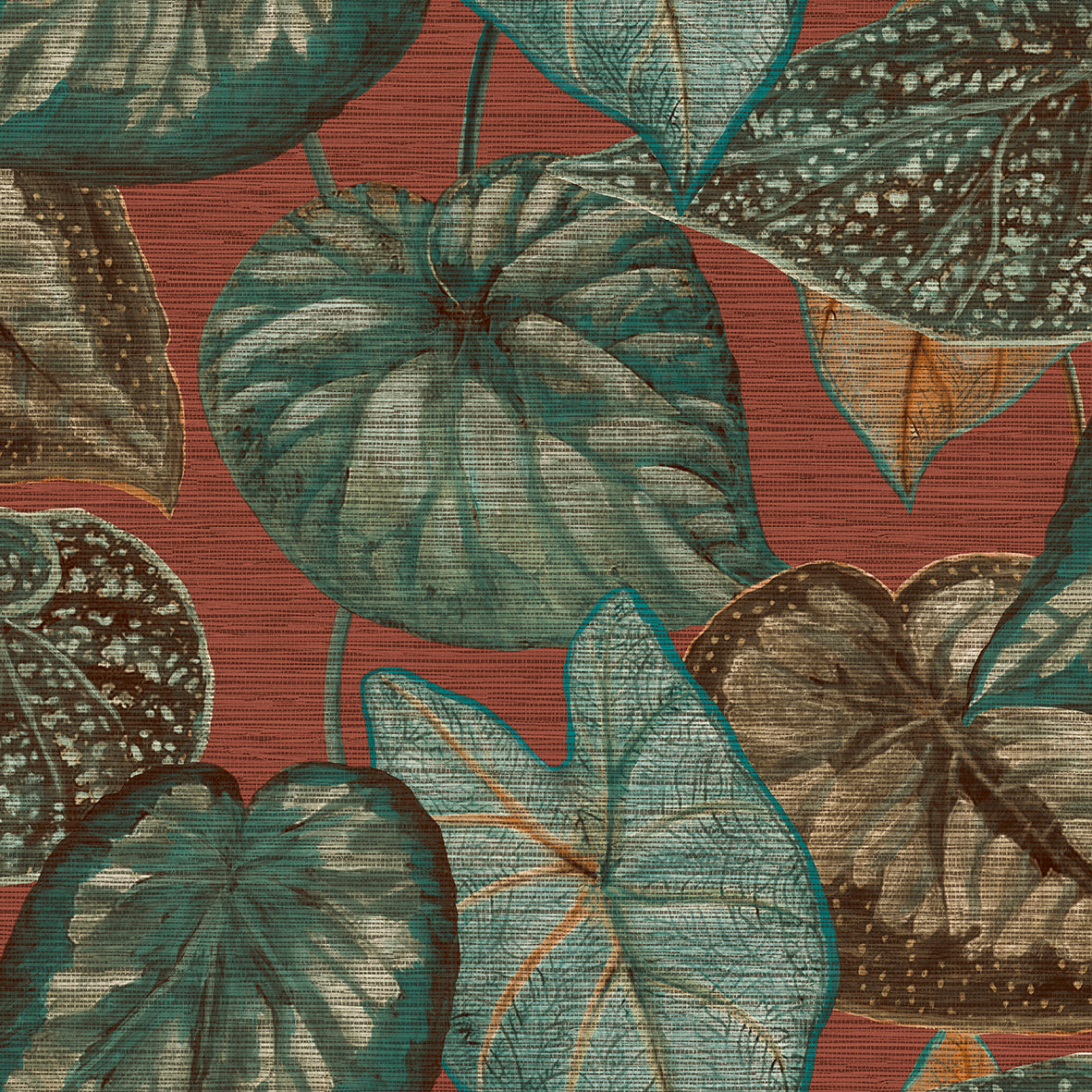 Carta da parati collezione Foglie green-red
