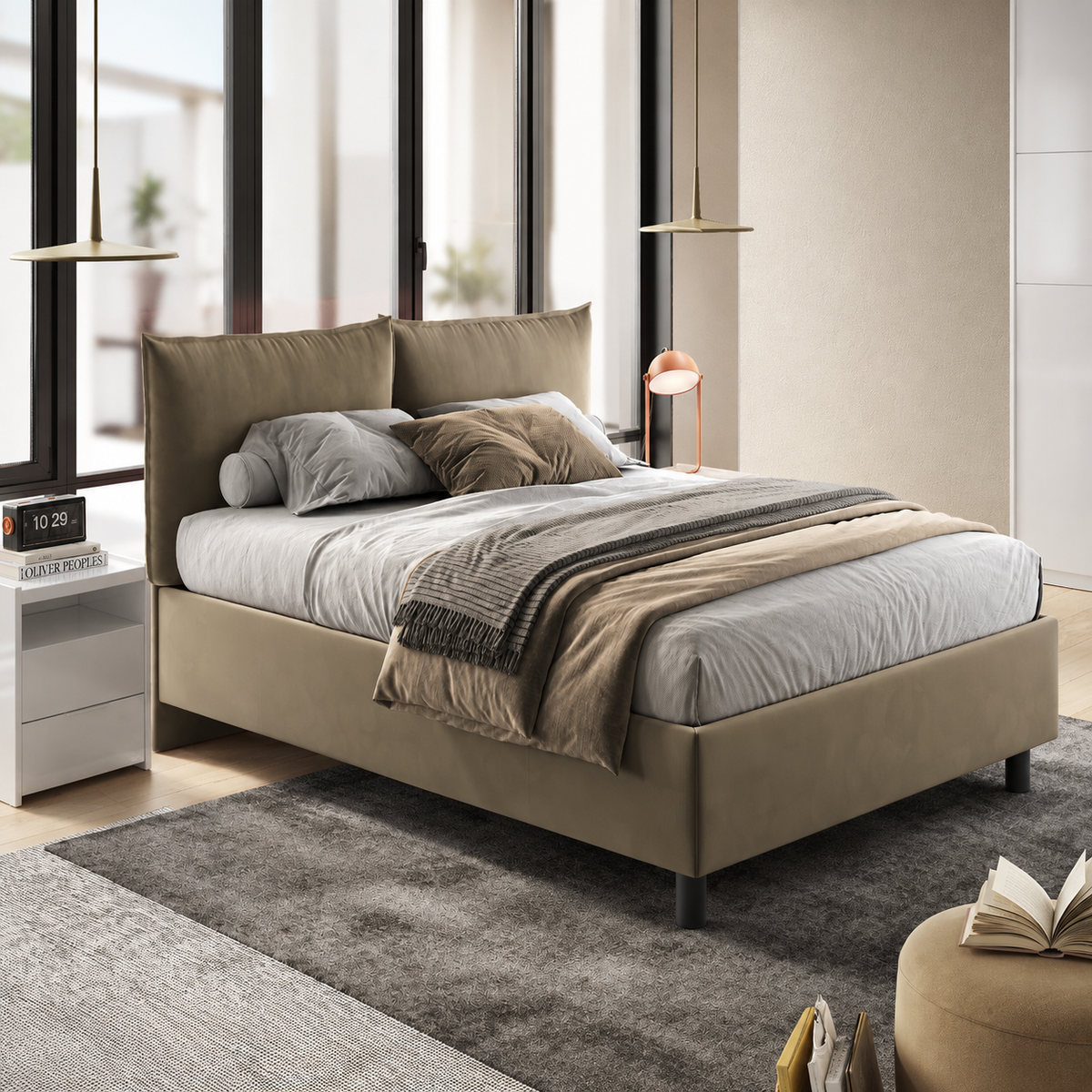 Letto Nube Matrimoniale con Contenitore e Testiera Imbottita