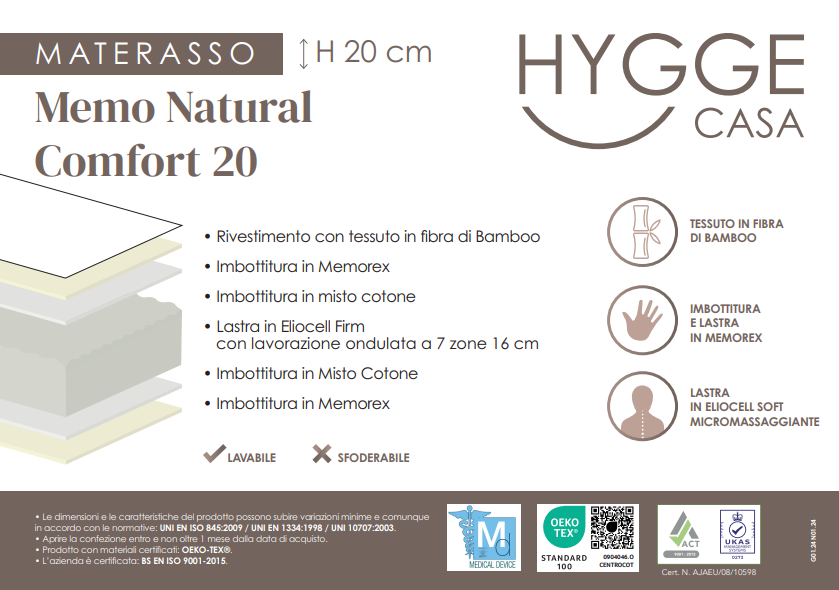 Memo Natural Comfort H.20 (massaggiante 7 zone)