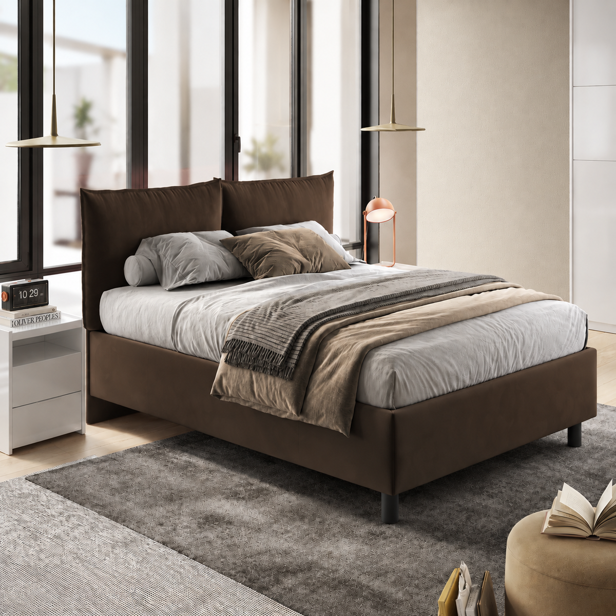 Letto Nube Matrimoniale con Contenitore e Testiera Imbottita