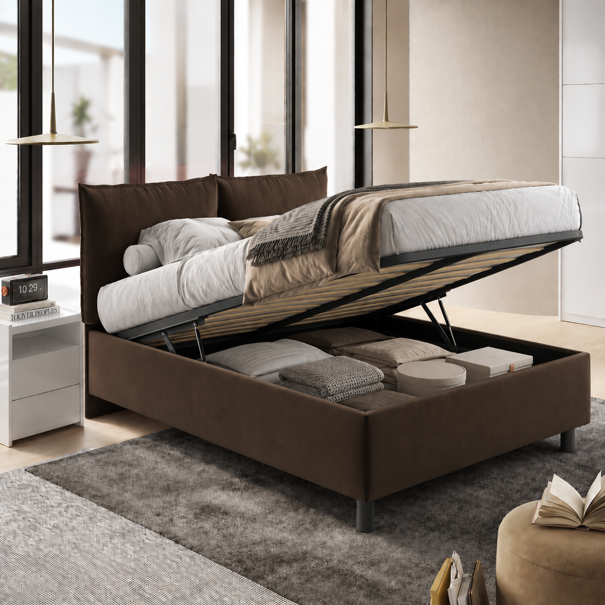 Letto Nube Matrimoniale con Contenitore e Testiera Imbottita