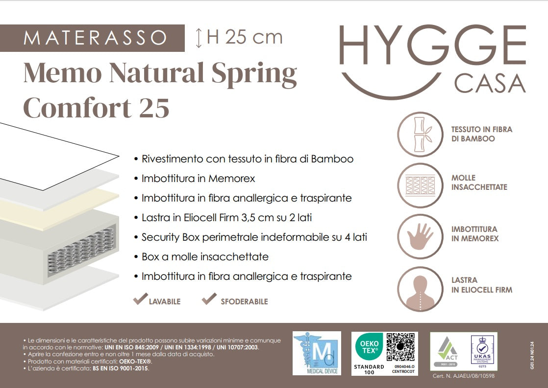 Memo Natural Spring Comfort H.25 (molle indipendenti-traspirante)